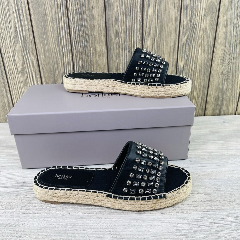 Botkier Julie Leather Embellished Espadrille Slide Sandals Women's Size 7.5 New